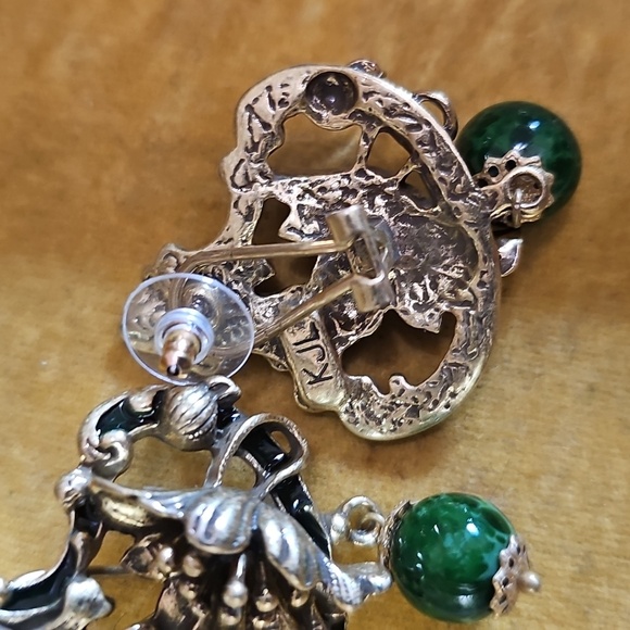 Heavy KJL Gold Tone Ornate Earrings - Picture 4 of 5